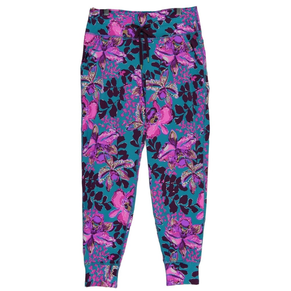 Lilly Pulitzer Luxletic Joggers Pants Women's Size Medium Teal Orchid Pockets